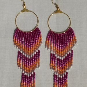 Handmade beaded tiered fringe earrings